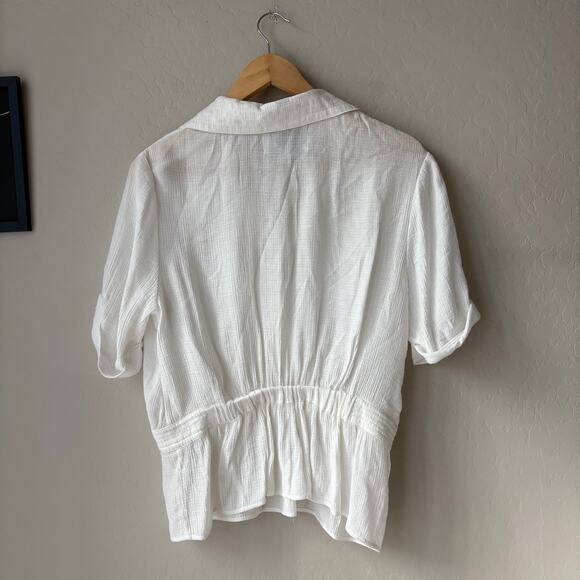 Brochu Walker Top Olympia White Surplice Short Sleeve Collared Gauze Top Size M - Picture 4 of 8